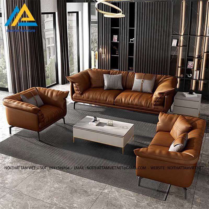 Bộ sofa da văng màu cam SD-18 cá tính đầy phong cách