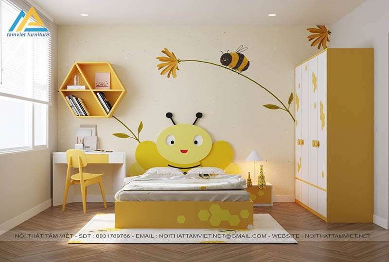 Combo phòng ngủ cho bé ong vàng gỗ công nghiệp CPT-08