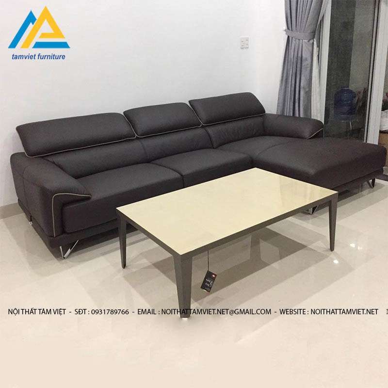 Ghế sofa da chữ L màu đen SD-24 chất lượng cao