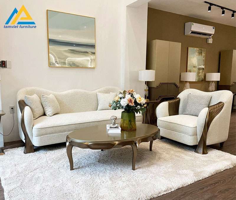 Bộ sofa gồm sofa văng dài, ghế đơn và bàn trà hoàn chỉnh
