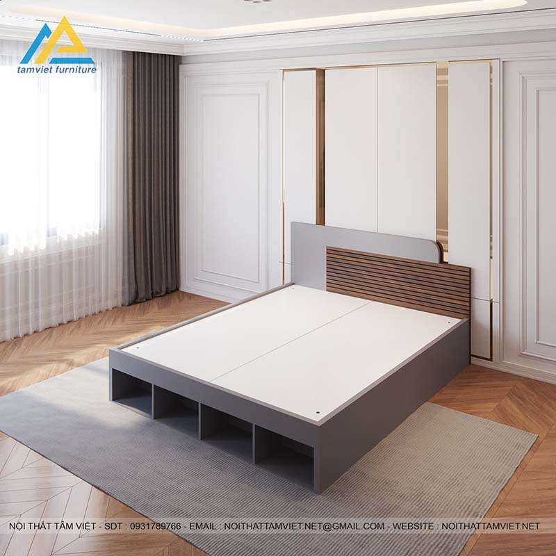 Giường gỗ có khoang chứa đồ độc đáo tối ưu diện tích 
