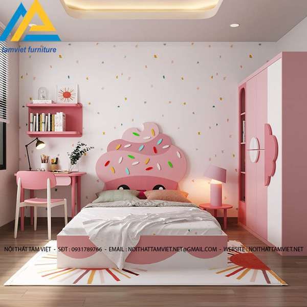Phòng ngủ bé gái với tông màu hồng đáng yêu - Anh Trung khu Anh Dũng
