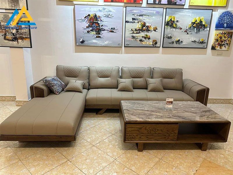 Sofa gỗ sồi nệm da SG-14