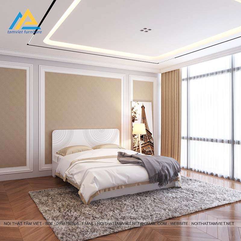 Giường ngủ gỗ công nghiệp MDF sơn trắng GCN-09
