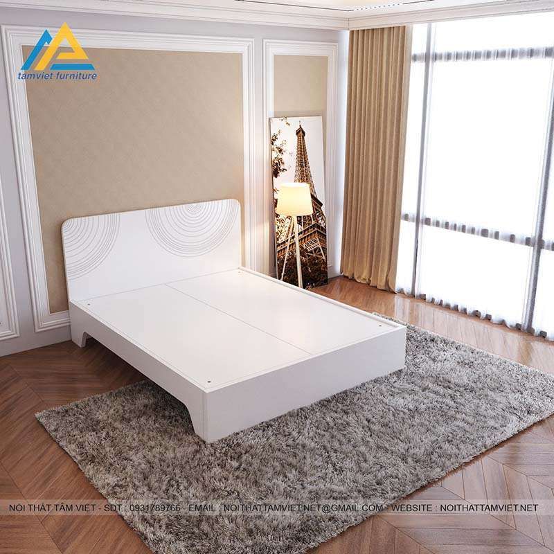 Giường ngủ gỗ công nghiệp MDF sơn trắng GCN-09