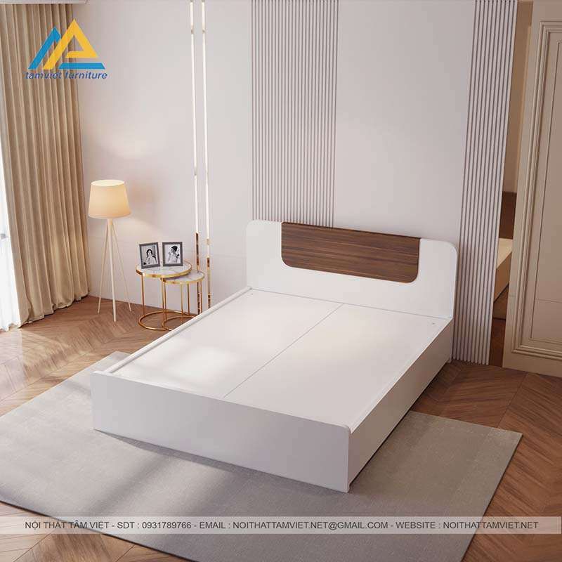 Giường ngủ gỗ công nghiệp sơn trắng GCN-02