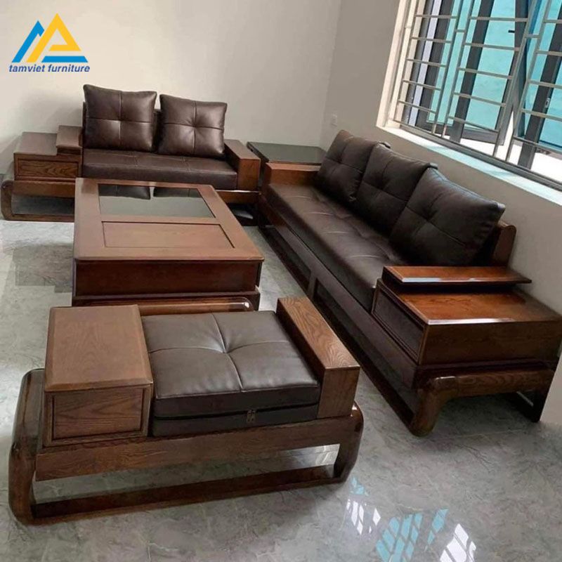 Sofa gỗ sồi nệm da SG-26